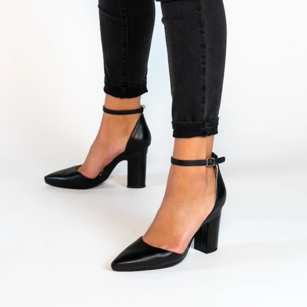 Pashion convertible leather D'Orsay pump (4" block heel and flat, ankle strap)